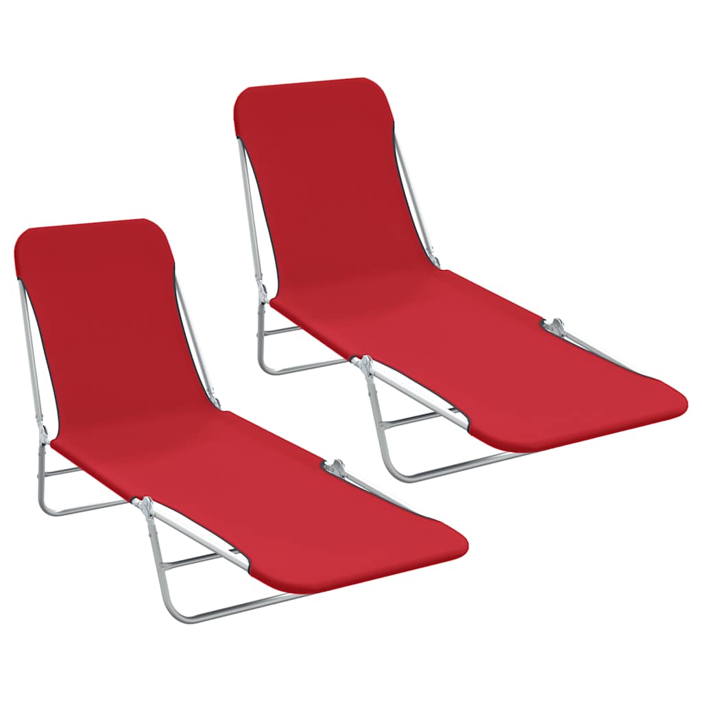 Folding Sun Loungers 2 pcs Steel and Fabric Red